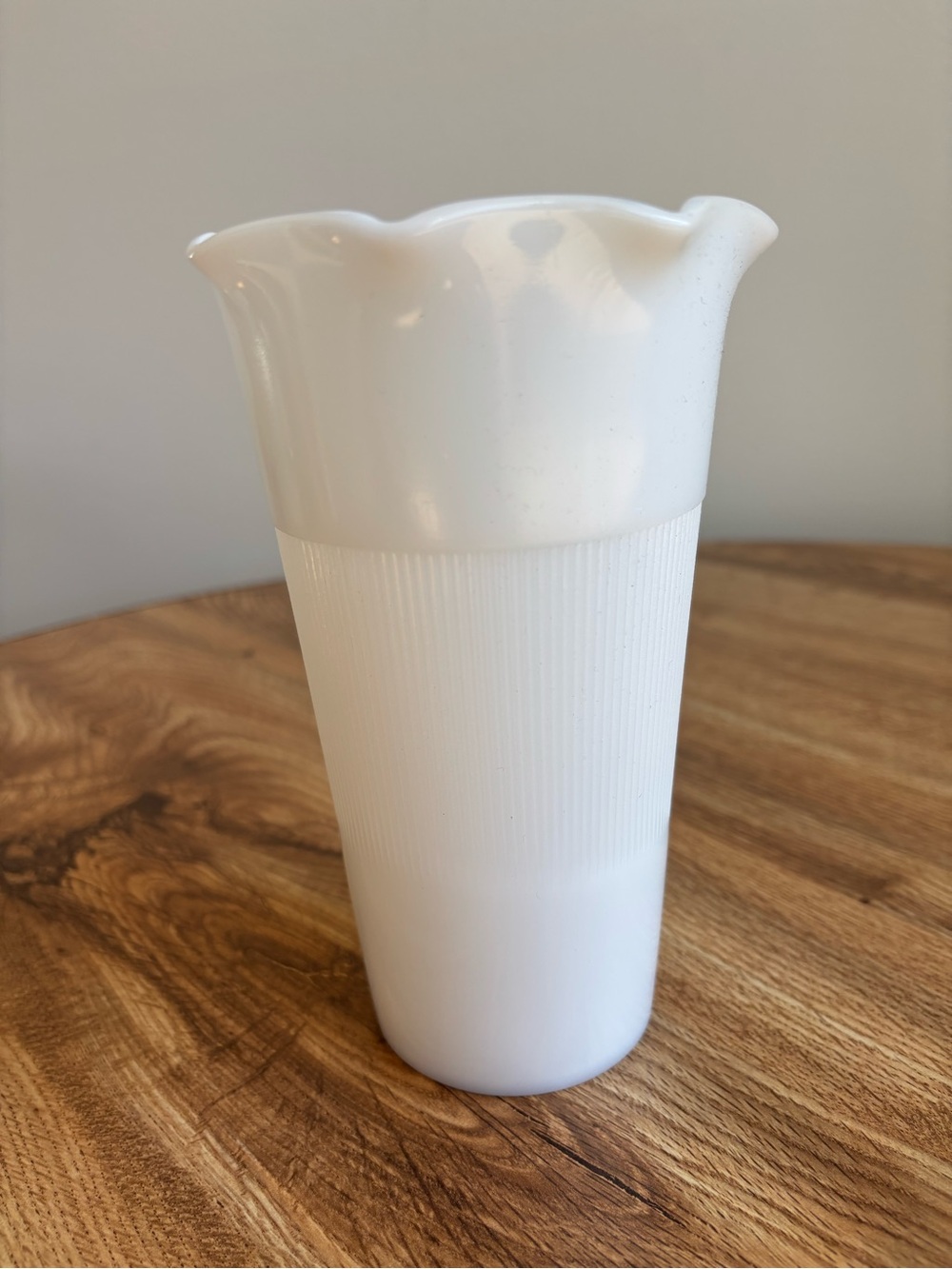 Vintage 7” Hazel Atlas Milk Glass Vase With Micro Fluted Center Band and Ruffle